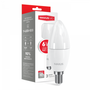Светодиодная лампа Maxus 1-LED-533 C37 E14 6W (50W) 3000K 220V