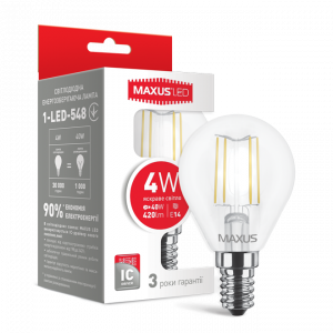 Светодиодная лампа Maxus filament 1-LED-548 G45 E14 4W (40W) 4100K 220V