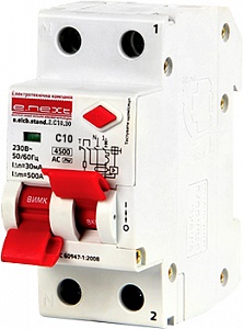 Дифференциальный автоматический выключатель E.NEXT,elcb.stand.2.С10.30 2p, 10A, С, 30mA c разделенной рукояткой